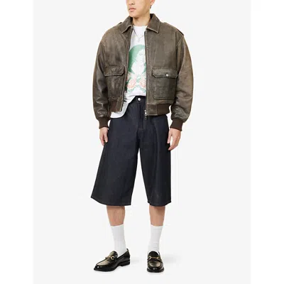 Basketcase Mens Indigo Breacher Leopard-print Pocket Denim Shorts In Blue