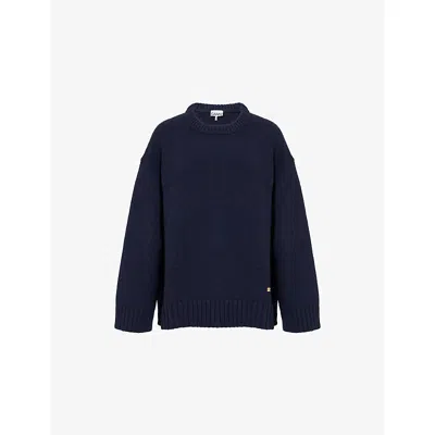 Ganni Womens Sky Captain Relaxed-fit Round-neck Wool-blend Jumper In Blue