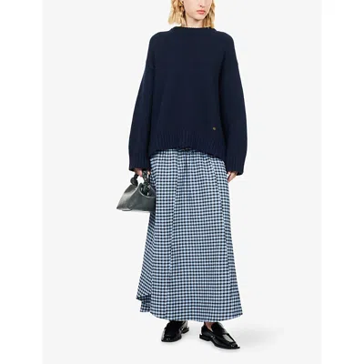 Ganni Womens Sky Captain Relaxed-fit Round-neck Wool-blend Jumper In Blue