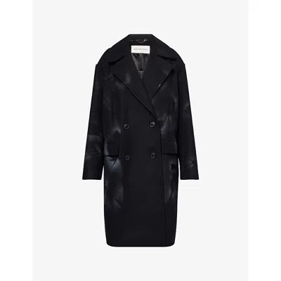 Dries Van Noten Oversized Double-breasted Coat With Peonia Print In Black