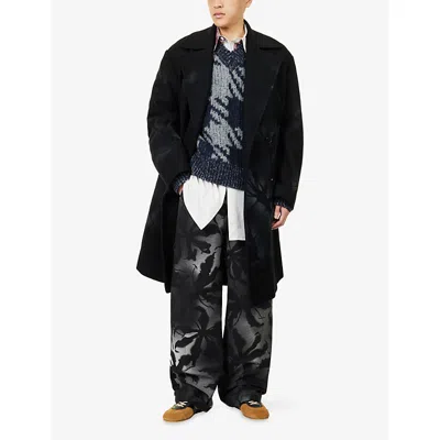Dries Van Noten Oversized Double-breasted Coat With Peonia Print In Black