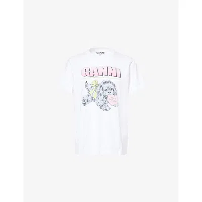 Ganni Women Puppy Print And Logo T-shirt In White