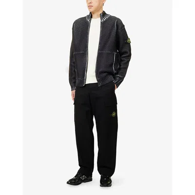 Stone Island Mens Pearl Grey Sublimatic-print Textured Woven-knitted Cardigan In Gray