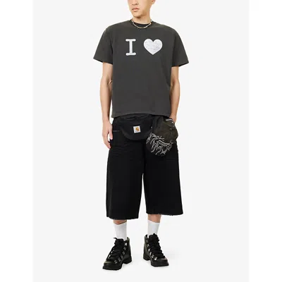 Basketcase Mens Black I Heart Graphic-print Cotton T-shirt In Gray