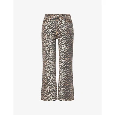Ganni Wide-leg Animal Print High-rise Jeans With Belt Loops In Gray