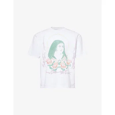 Basketcase Mens White Theresa Jr Graphic-print Cotton T-shirt In White