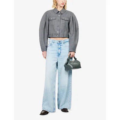 Ganni Womens Pewter Striped Cropped Woven Jacket In Gray