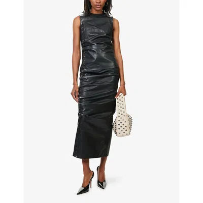 Rotate Birger Christensen Rotate Leather Top With Side Buttons In Black