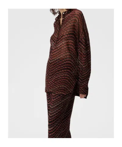 Missoni Blouse With Mandarin Collar And Zigzag Pattern In Brown