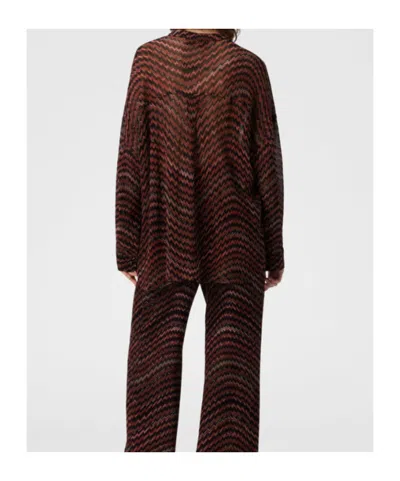 Missoni Blouse With Mandarin Collar And Zigzag Pattern In Brown