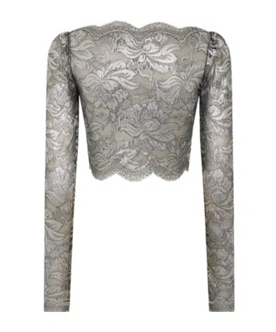 Rabanne Cropped Scalloped Stretch-lace Top In Gray
