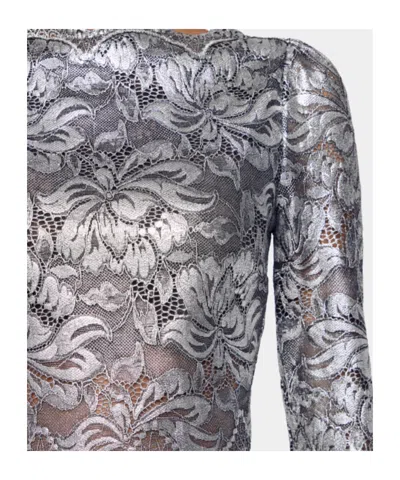 Rabanne Cropped Scalloped Stretch-lace Top In Gray