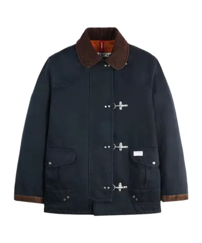 Fay Wool Blend Jacket With Front Pockets And Contrast Collar In Blue