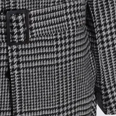 Zegna Houndstooth Pattern Coat Belted Waist In Black