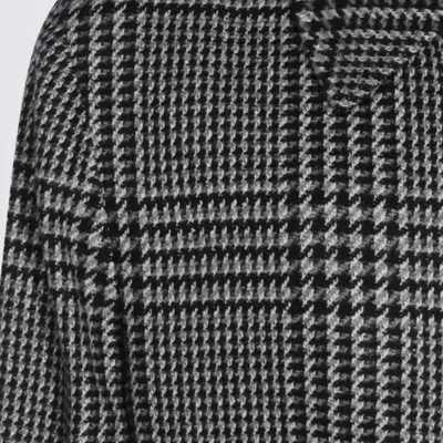 Zegna Houndstooth Pattern Coat Belted Waist In Black