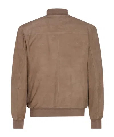 Canali Zip-up Suede Jacket In Brown