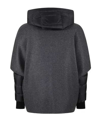 Moorer Versatile Short Cape With Detachable Down Bomber And Fox Fur Trim In Black