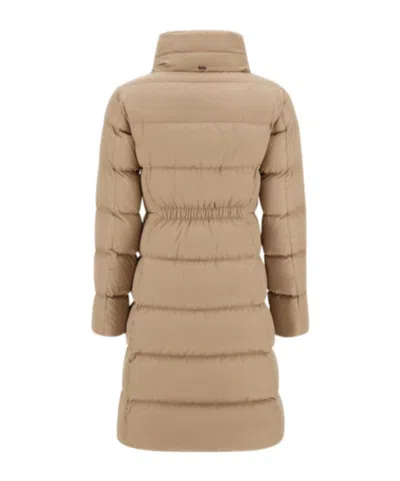 Herno Satin And Lady Alternative Fur Long Jacket In Brown