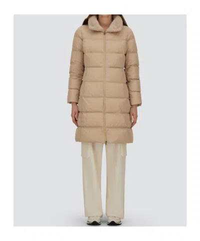 Herno Satin And Lady Alternative Fur Long Jacket In Brown