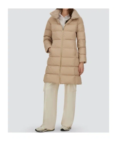 Herno Satin And Lady Alternative Fur Long Jacket In Brown