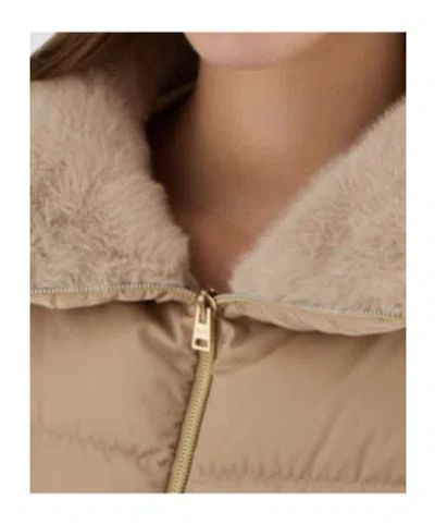 Herno Satin And Lady Alternative Fur Long Jacket In Brown