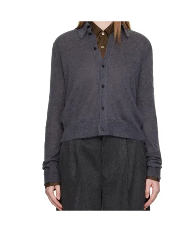 Auralee Buttoned Collared Cardigan In Gray