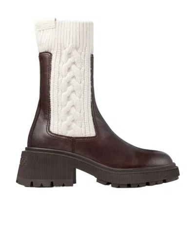 Jimmy Choo Tamia 70 Cable-knit Wool And Leather Chelsea Boots In Brown