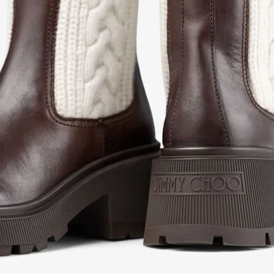 Jimmy Choo Tamia 70 Cable-knit Wool And Leather Chelsea Boots In Brown