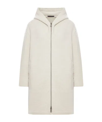 Transit Comfort Fit Hooded Jacket In Boiled Wool In Neutral