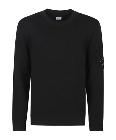 C.p. Company Knitted Wool Pullover With Signature Patch Logo In Black
