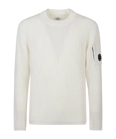 C.p. Company White Crew Neck Sweater In White