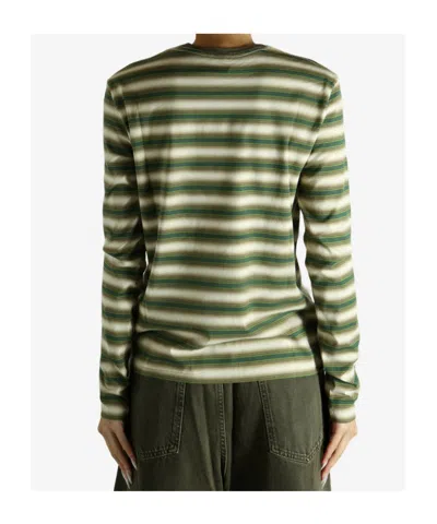Auralee Gradient Stripe Cotton Long Sleeve Tee In Green