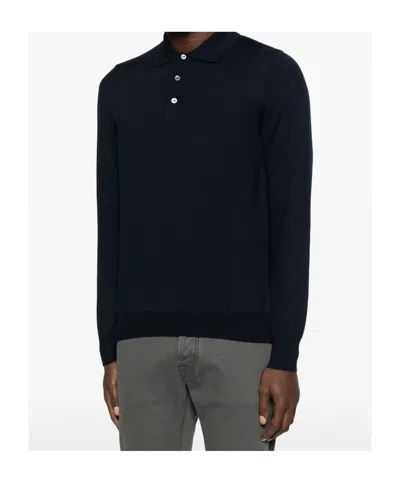 Tagliatore Long-sleeved Buttoned Polo Shirt In Blue