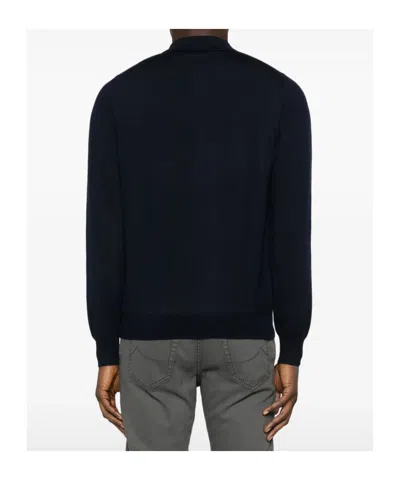 Tagliatore Long-sleeved Buttoned Polo Shirt In Blue