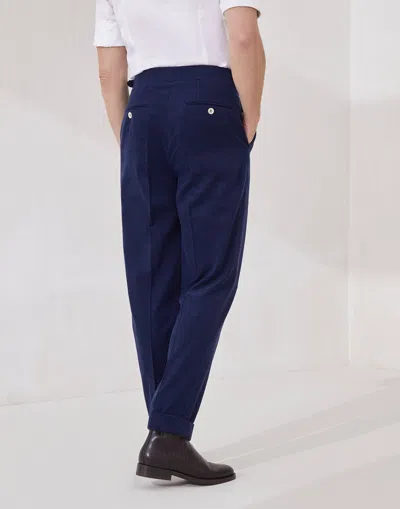 Brunello Cucinelli Men Wool Corduroy Trousers In Blue