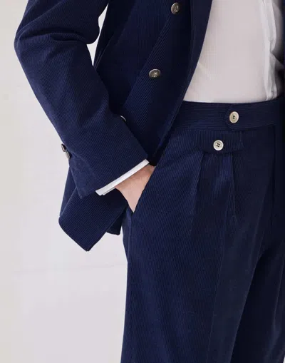 Brunello Cucinelli Men Wool Corduroy Trousers In Blue