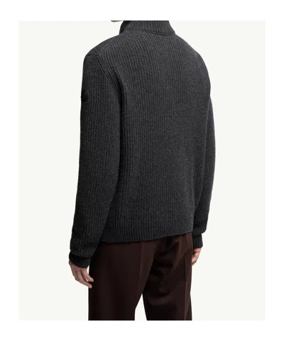 Moncler Quilted High Collar Cardigan Featuring Pockets In Gray