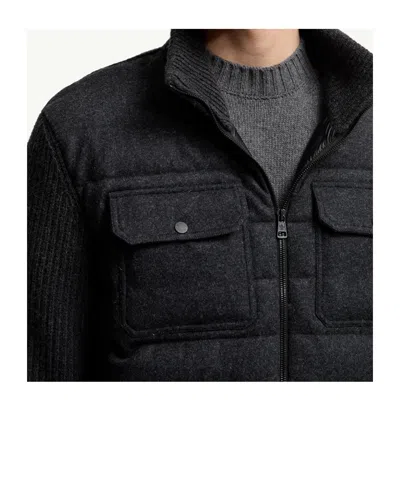 Moncler Quilted High Collar Cardigan Featuring Pockets In Gray