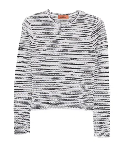 Missoni Striped Lightweight Crew Neck Knit Sweater In Blue