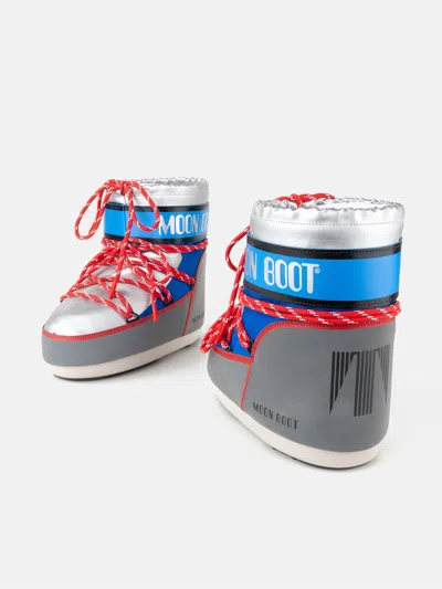 Moon Boot Grey Fabric Icon Low Space Racing Ankle Boots In Multi