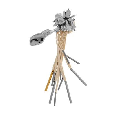 Dries Van Noten Brass Brooch In Gray