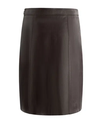 Bally High Waist Leather Midi Skirt With Buttons In Black