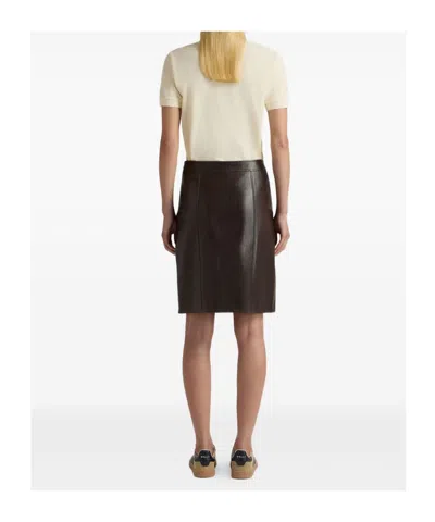 Bally High Waist Leather Midi Skirt With Buttons In Black