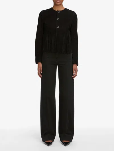 Frame Le Slim Palazzo Black Jeans With Logo Patch On The Rear And Wide Leg In Denim Woman