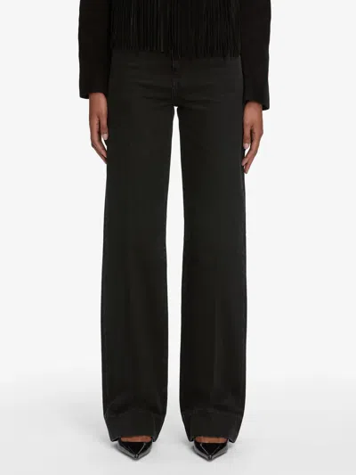Frame Le Slim Palazzo Black Jeans With Logo Patch On The Rear And Wide Leg In Denim Woman