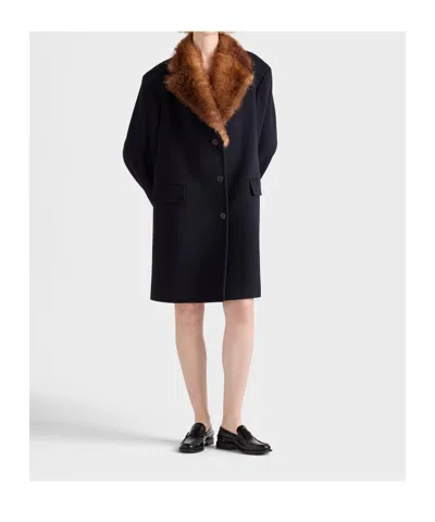 Prada Women's Single-breasted Cloth Coat In Blue