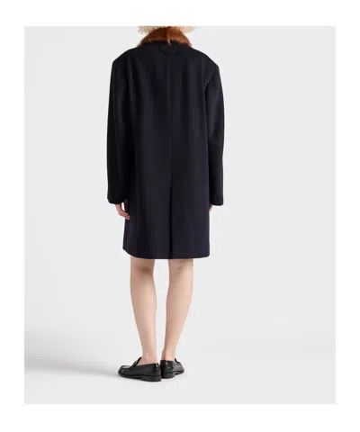 Prada Women's Single-breasted Cloth Coat In Blue