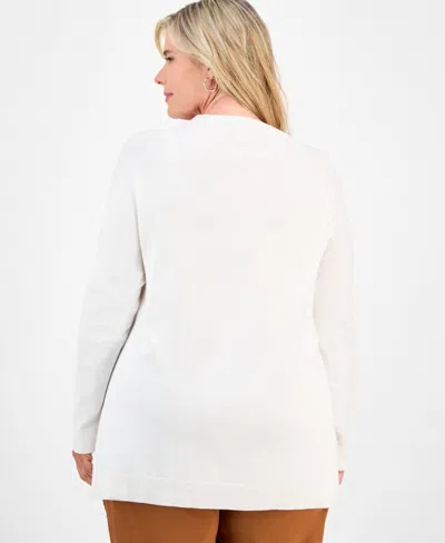 Jm Collection Plus Size Button-trim Sweater, Macy's Exclusive In Neutral