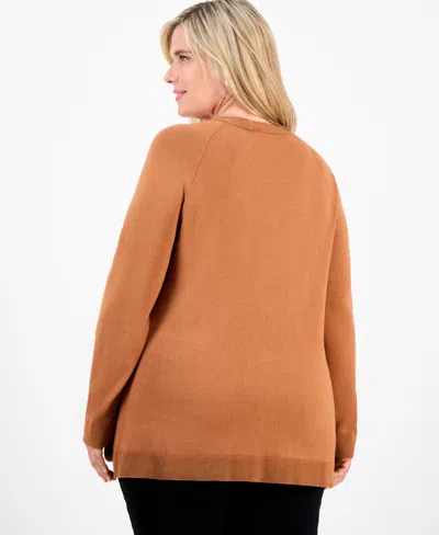 Jm Collection Plus Size Button-trim Sweater, Macy's Exclusive In Brown