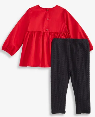 First Impressions Baby Girls Cotton Long-sleeve Big-bow Top & Pants, Macy's Exclusive In Multi